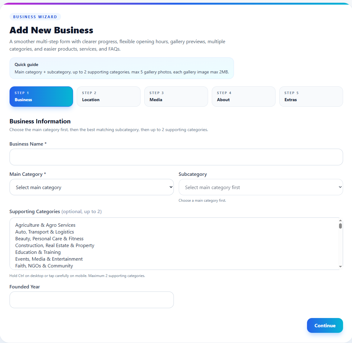 Business Information screenshot